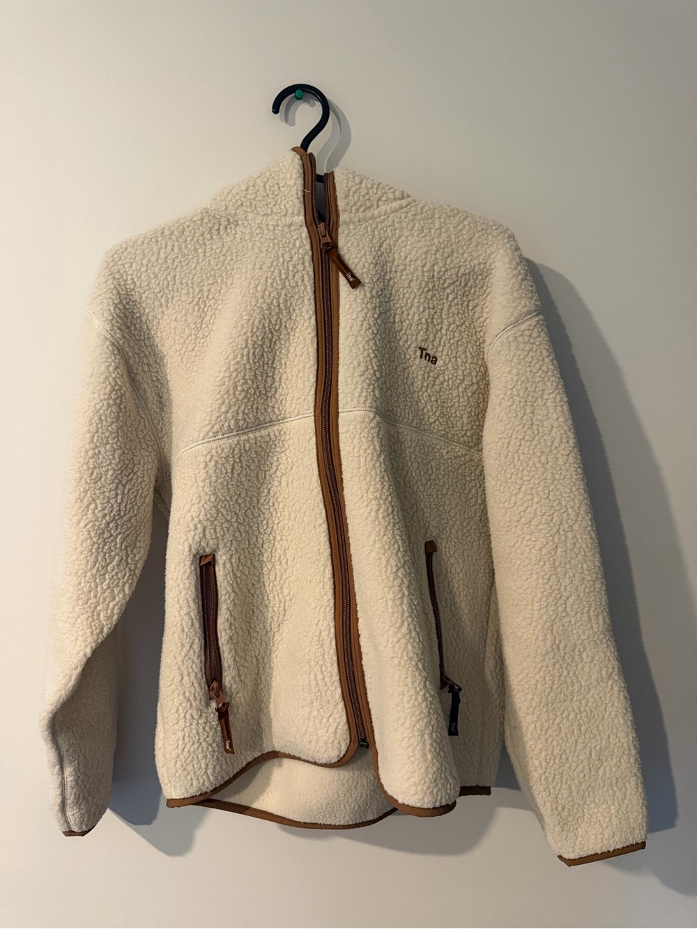 TNA Cream Sherpa Pullover with Brown Accent